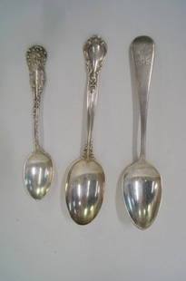 Tiffany Sterling Spoon and Two Others (3): Tiffany and Co. Sterling silver tablespoon marked Tiffany and Co. Sterling and with three hallmarks. A Gorham sterling silver tablespoon with hallmarks for Gorham and an 1895 patent mark - also a