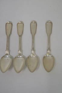 Coin Silver Spoons - Joseph Haynes (4): Four coin silver teaspoons, all marked Joseph Haynes. Pure coin without monograms.