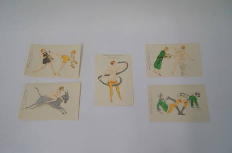 French "Moving" Art Deco Cards (5): By J. Laowers Paris Sujets Mouvants Series "Faites Tourner Une Lumiere de ce Cote (Work a light on one side) Five in the lot.