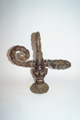 African Ekoi Tribe Mask: Covered in skin, Cameroon