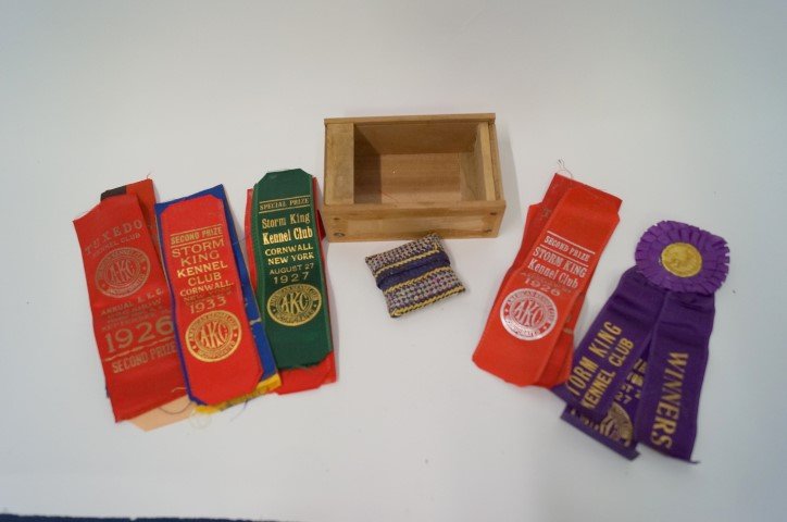 1925-1927 Kennel Club Ribbons and Programs: Storm King Kennel Club, Cornwall, NY. Tuxedo Park Kennel Club. Approximately 20 in the lot. Dog Show Books for Storm King Kennel Club 1927, 1925 (2) with extensive local and nyc advertising.