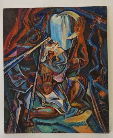 John Shayn; 20th C. Oil Painting Signed: Oil on canvas, Exodus: Moses on Sinai signed l.r. ans inscribed on reverse. Dated 1953; 36in. X 30in.
