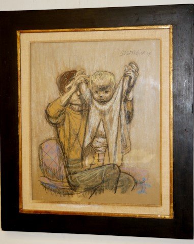 Anton Refregier; 20th C. Pastel Painting Signed: US/Russian Federation; pastel on paper, Father and Son signed u.r. and dated '67; 15.25in. X 12.5in.