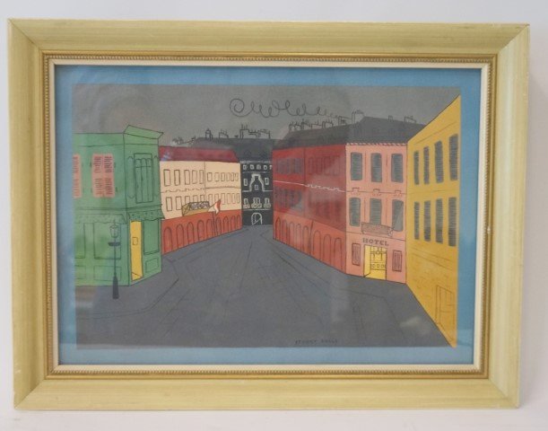 Stuart Davis(attributed to); Gouache Painting Signed: gouache on board, Place des Vosges, Paris 1928; 10in. x 13.75in. (accompanied by a letter discussing the ownership of the work)