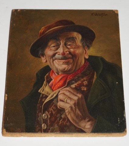 Franz Xavier Wolfle; German oil portrait signed: Oil on panel, Elderly Gentleman signed upper right; 7in. X 5in.