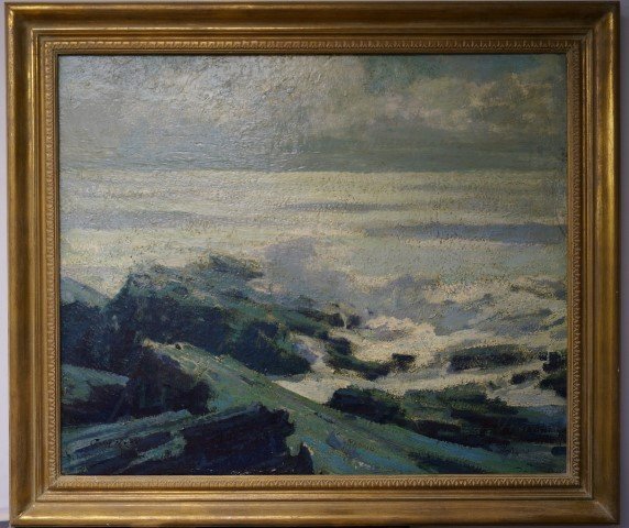 Guy Rose; Important American Oil Painting Signed: Oil on canvas-mounted on panel, Crashing Waves, Laguna signed l.l.; 25in. X 30in.