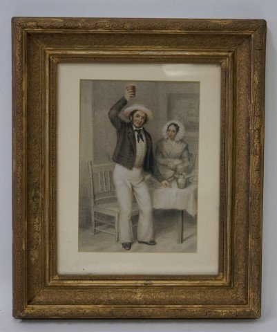 William S. Mount; American Watercolor Signed: Watercolor on paper, A Toast signed l.l.; 10.5in. X 7.5in.