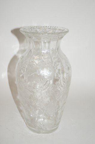 Victorian Intaglio Cut Glass Vase: Etched and cut glass vase. All over floral decoration; 12in. H.