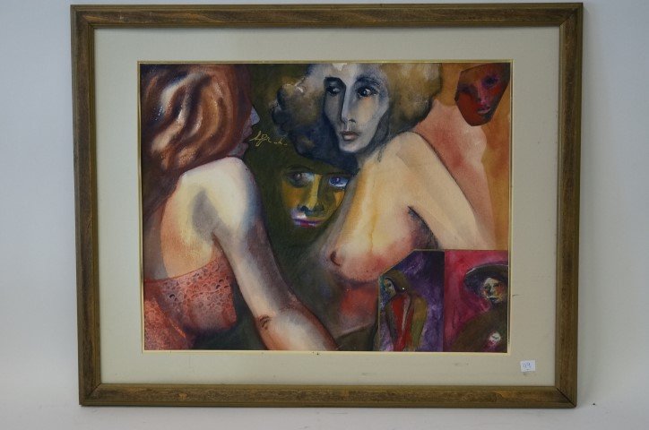 Watercolor Sgd. L. Rhoades: Watercolor with figures sgd. L. Rhoades and dated '97 17" x 21"