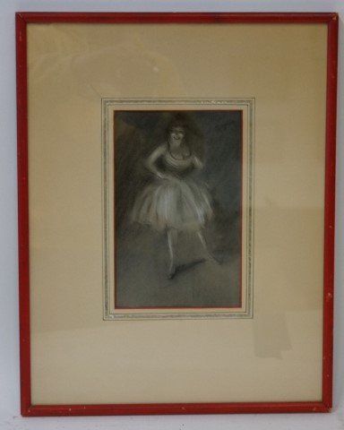 Degas(after); Colored Print: Charcoal over print, A Dancer signed; 9.25in. X 6in.(image size)
