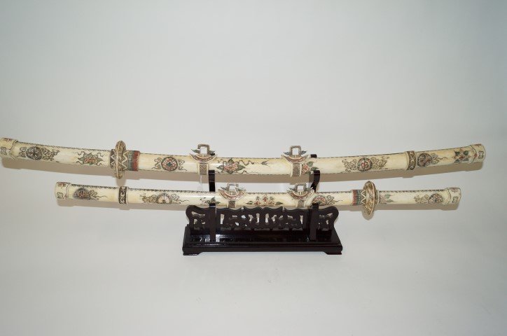 Pr. of Ox Bone Swords on Stand: 32"L.