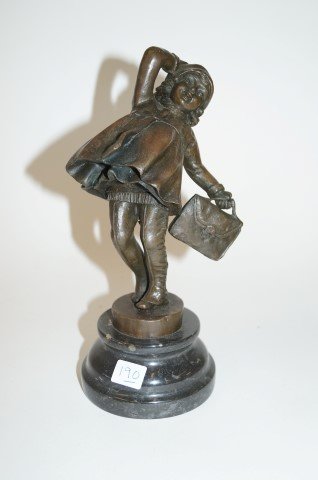 Bronze Wind Swept Girl: On a round marble base. 10"H. (inc. base)