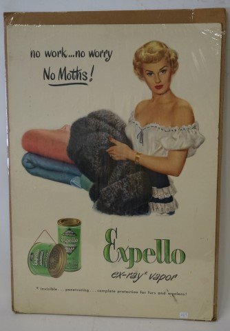 Expello Advertisement: Advertisement. Lithography on cardboard. "No work….no worry..no moths!! Expello 32" x 22"