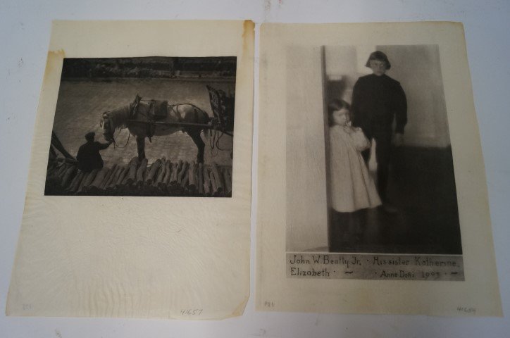 Photographs on Tissue (2): Silver Print Gravures from Camera Work C. 1903. On tissue paper. One identified as a , "The Beatty Children" , John W. Beatty, Jr. and his sister Katherine Elazabeth and marked Anne Doni 1903 5 1/2" x