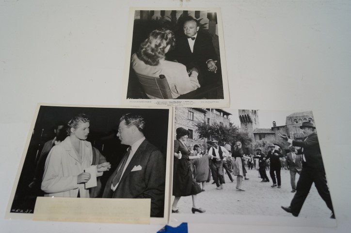 Ingrid Bergman Movie Stills & Zorba: Publicity photograph for "Spellbound" with Daniel O'Shea, President of Vanguard Films (with attached publicity snipe); pubicity photograph for same with Alfred Hitchcock. Included in the lot is Anthon