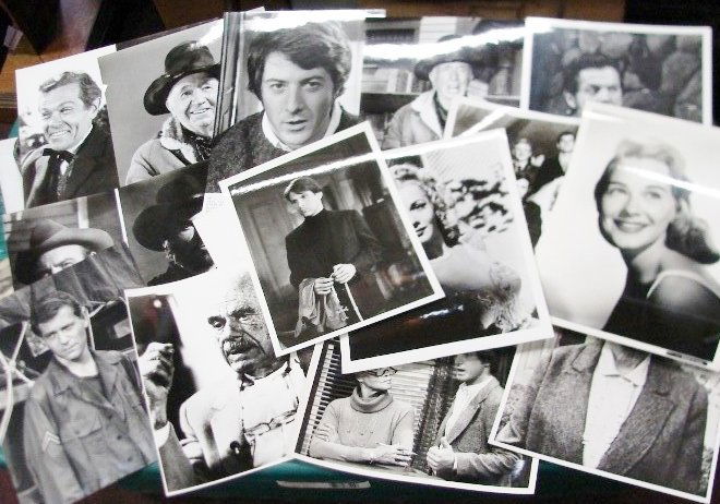Vintage Movie Stills (55): Scene from The Beloved Infidel; Peter Sellers in a bubble bath; Sophia Loren with co-star (linen backed) keybook; 1925 cardboard stock portrait marked Eve Kelton; Cary Grant in scene from Mr. Blanding