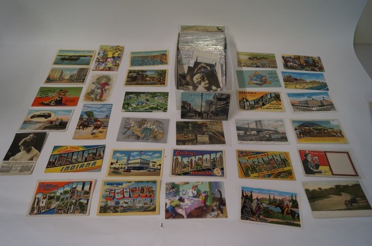 Antique Postcards (170): Colletible post cards, mostly turn of the 20th C. Depicting many American City scenes in many states. Also includes photo cards; Mainzer cat cards; advertising cards; defunct Atlantic City Hotel cards