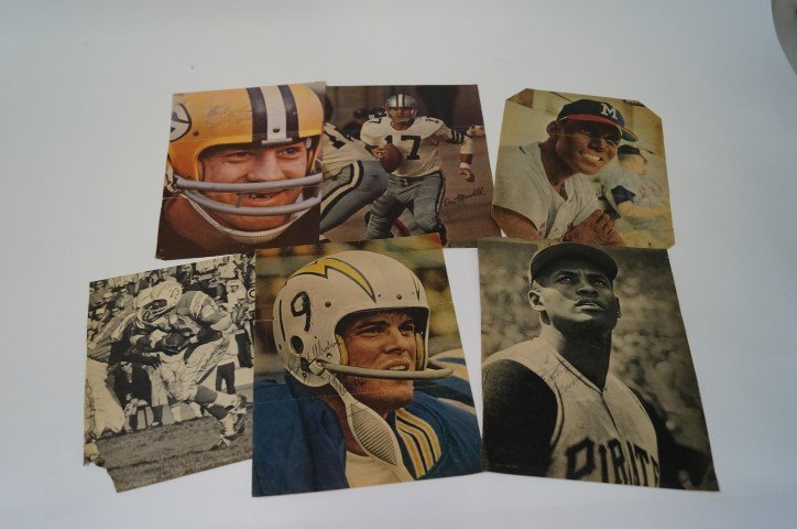 Sports Autographs (6): All in ink on magazine photos. The lot includes Jim Taylor;Don Meredith; Paul Lowe; Lance Alworth; Rico Carty and Roberto Clemente.