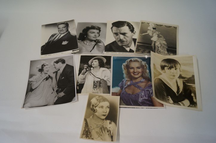 Vintage Movie Stills (10): A child star, Jackie Coogan; Laird Cregar;John Carradine; Donna Reed; unidentified with A James Robert Parish and Gene Andrewski back stamp;linen backed Chinita Marin with a publicity snipe at the bac