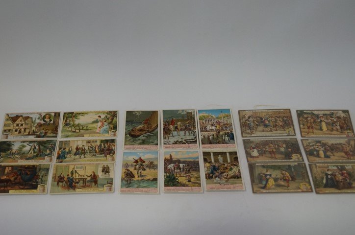 Liebig Advertising Trade Cards (18): Jules Cesar Series (6); Frederic de Schiller Series (Signed on the back); Cyrano de Bergerac Series (Signed on the back) 18 in the lot.