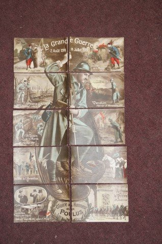 French Postcards Le Grande Guerre: La Grand Guerre/2 Aug. 1914-14 July, 1919. Composition M. Boulanger. Gloire a Honneur/aux/Poilus. 10 cards.