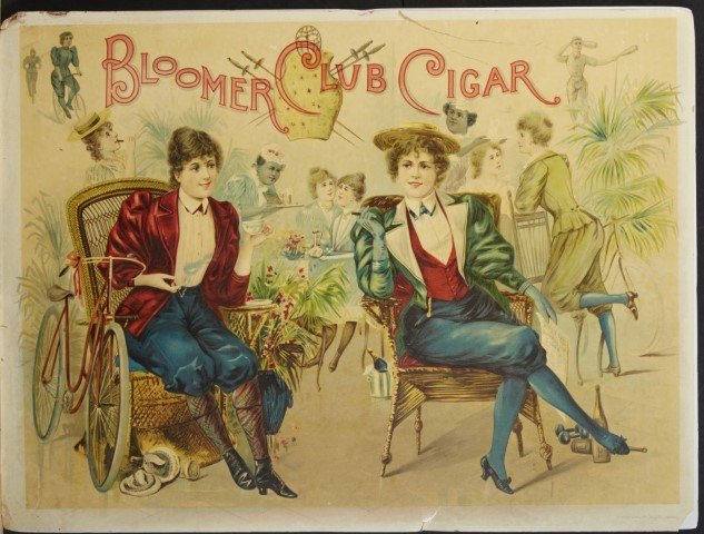 Bloomer Club Cigar Sign: Lithography on paper. Eastern Specialty Mfg. Co. Boston. Condition: Line imperfections not affecting the image, may be visible in the photo. Old label for Olivers Auction. ; 15" x 20 1/4"