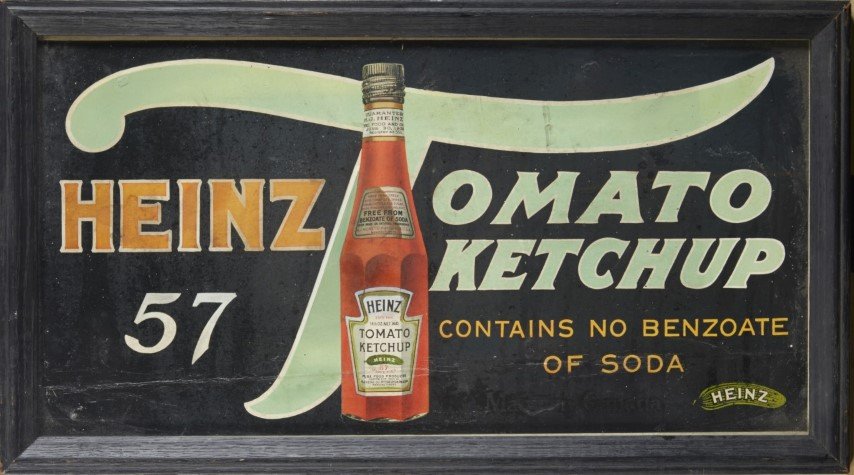 Heinz Tomato Ketchup: Lithography on board. Framed.; 12 1/2" x 22"