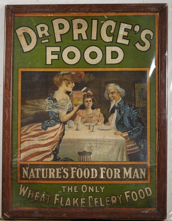 Dr. Price's Food Sign: Lithography on Cardboard. Framed. ; 23 1/2" x 18"