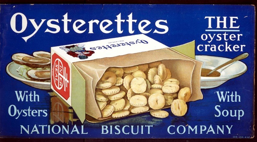 National Biscuit Co. Trolley Card: Oysterettes" Lithography on cardboard. ; 11 x 21