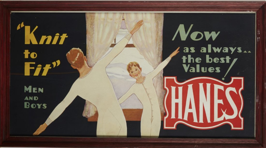 Hanes "Knit to Fit" Advertisement: Lithography on paper. Framed ; 12" x 22"