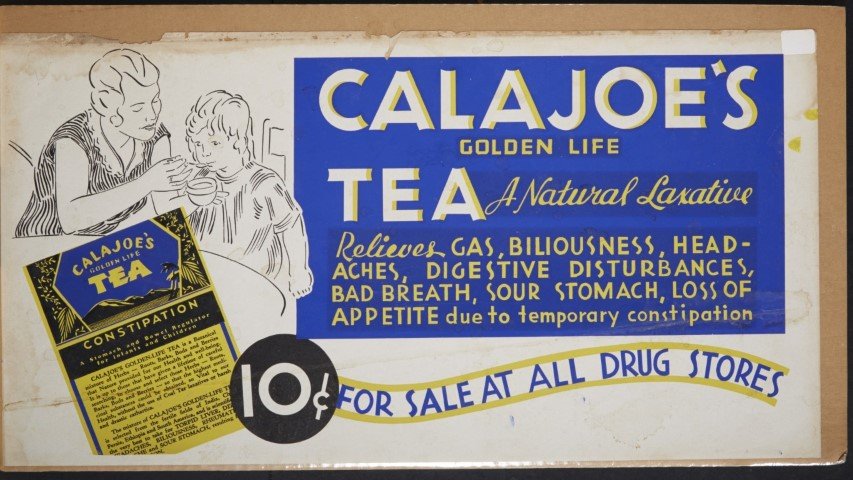 Calajoe's Tea Ad: Lithography on paper.Condition:staining along top & left border.; 11" x 21"
