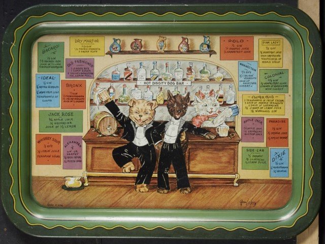 Hot Diggity Dog Bar Display Tray: Signed Graev Lopez. Lithography on metal.; 12 3/4" x 17 1/2"