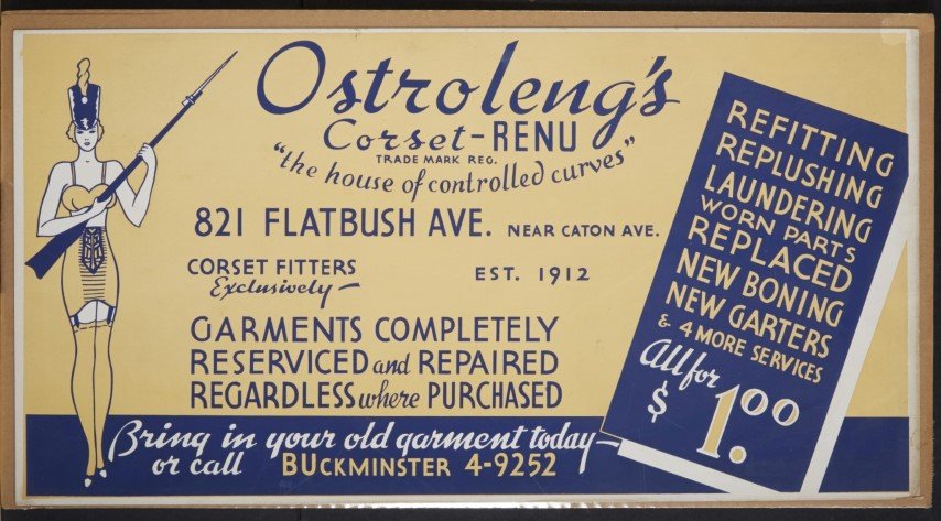 Ostroleng's Corset Advertisement: New York. Lithography on paper.; 11" x 21"