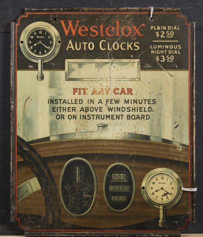 Westclox Standup Advertisement: Lithography on tin. Condition: Some pitting.; 13 3/4" x 11"