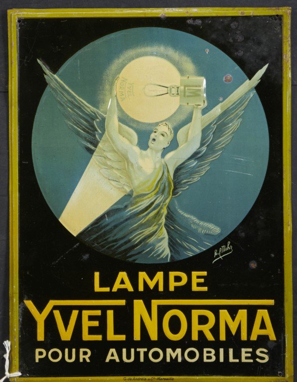 Lampe Yvel Norma Advertisement: Signed Paul Mohn. G. de Andreis & Co Marseille. Lithography on metal.; 15 1/4" x 11 1/2"
