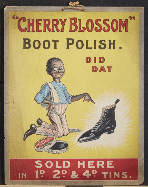 "Cherry Blossom" Boot Polish Sign: Lithography on cardboard.; 12 1/4" x 9 1/2"