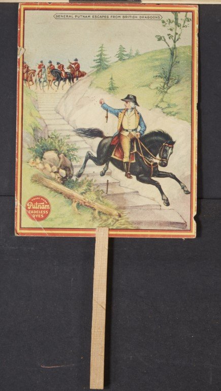 Putnam Fadeless Dyes Fan: Illinois. Compliments of the Owl Drug Co. Lithography on cardboard.; 8 1/4" x 6 1/2"