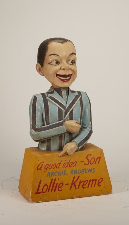 Archie Andrews Bust: Good Idea-Son' Archie Andrews Lollie Kreme". Painted plaster. Condition: Missing lolly pop.; 17" x 9