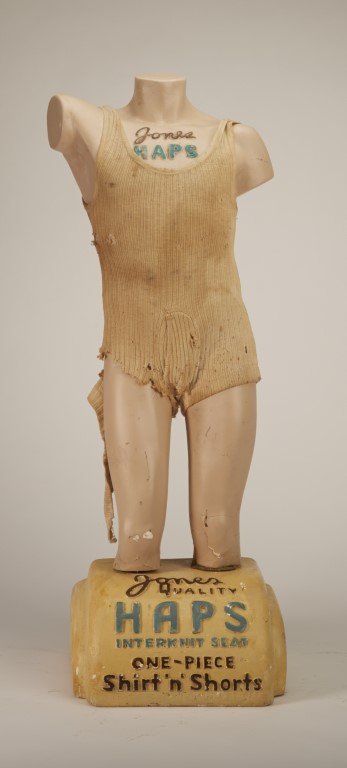 Jones Haps Male Body: Plaster, original cotton outfit small repairs, chipped paint. ; 24 x 8"