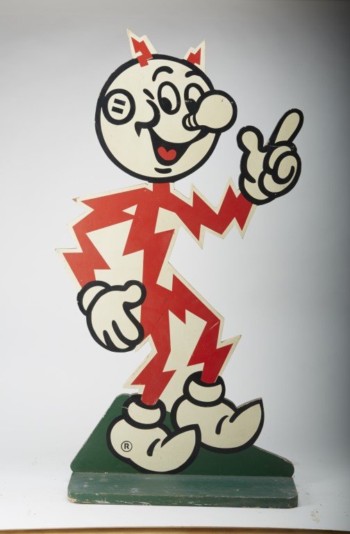 Reddy Kilowatt Display Sign: Painted display figure on wood. Double Sided. ; 35 x 17 x 10 1/2"