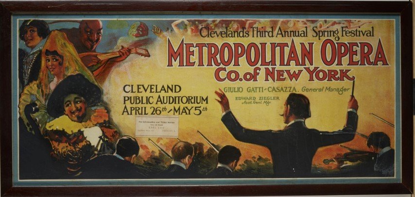Metropolitan Opera Co. Sign: Cleveland's 3rd Annual spring festival. Featuring the Metropolitan Opera Co. of New York. Lithography on paper.; 12" x 6 1/2"
