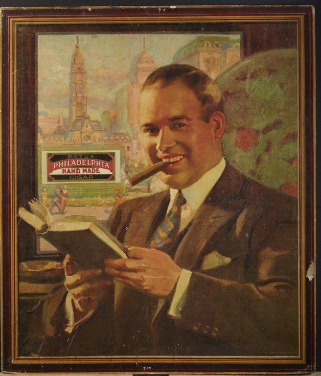 Philadelphia Cigar Sign: Lithography on cardboard. By the U.S. Printing & Litho Co. Imperfections in the right margins not affecting the image. ; 26 x 23"