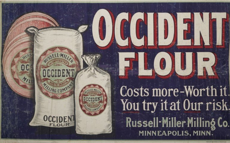 Occident Flour Sign: Russell- Miller Milling Co. Minneapolis, Minn. Lithography on linen by Massillon Sign & poster Co. Massillon, OH. ; 30" x 47"