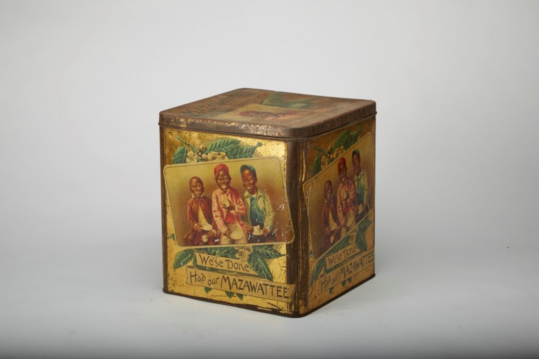 Mazawattee Tea Box: Holds 18 lbs of tea. Lithography on tin. ; 10" x 9" x 9"