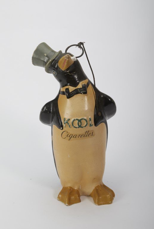 Kool Cigarettes Penguin: Papier Mache/ Painted Cardboard. ; 14"