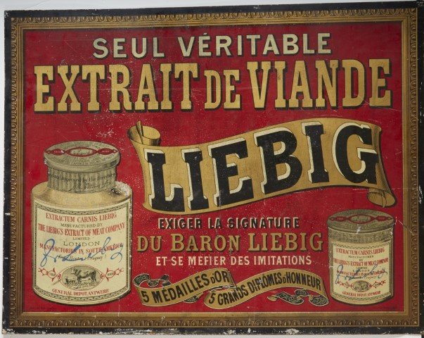 Liebig Advertisement: Lithography on Metal "Extrait De Viande" III, A.V. Victor Hugo, Paris. JMP. Lith. Max Cremnitz; 22 1/4 x 28 3/4"