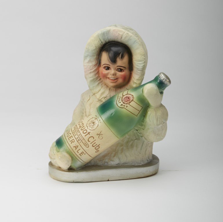 Clicquot Club Ginger Ale Piggy Bank: Painted plaster.; 7" H