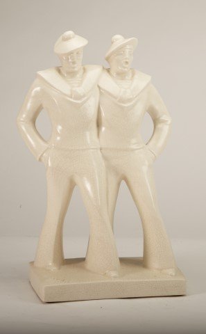 Edouard Cazaux Figure: Attributed to Edouard Cazaux. C. 1930. Glazed earthenware. Manufactured by Dax. 13 1/4"H.