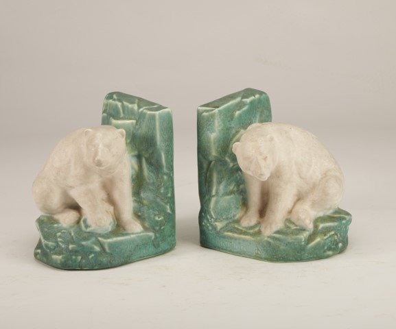 Bretby Polar Bear Bookends: Impressed Bretby Made in England. Numbered 3154 & 3155. 5"H.