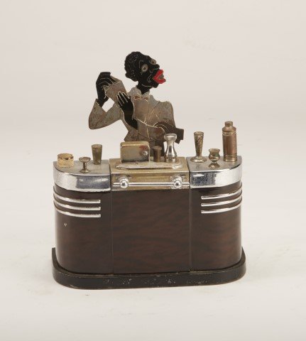 Ronson Bartender Form Lighter: Ronson chromed metal and enamel touch tip bartender form lighter. Ronson Art Metal Works Inc. Newark, New Jersey C. 1930. Design Pat. 1986754, 97247. The lighter with chromed metal detail to tortoise